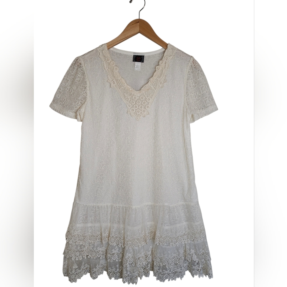 VTG Inspired Lady Noiz Ivory Lace Bohemian Crochet Tiered Babydoll Dress Size M